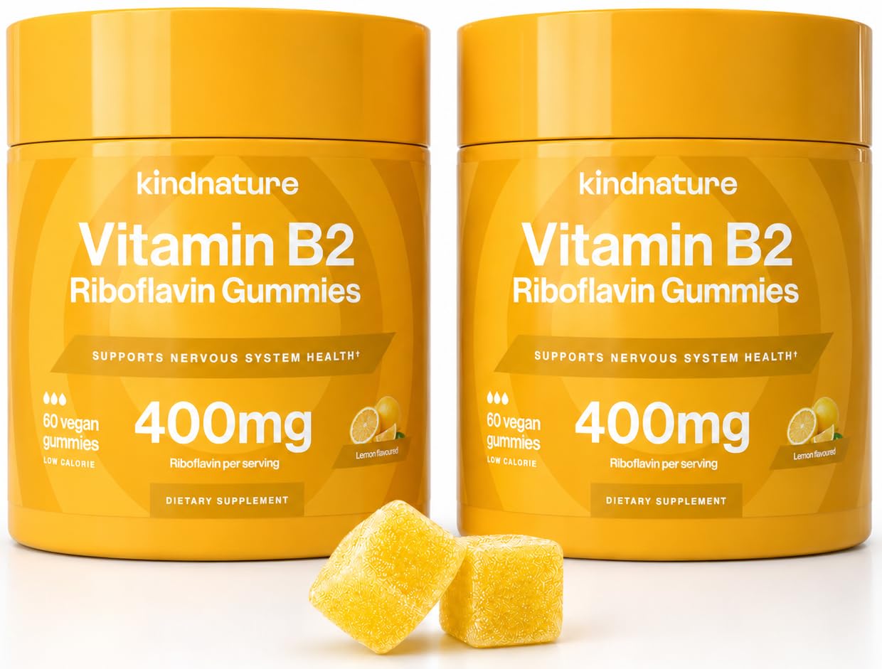 kindnature Vitamin B2 Gummies - Riboflavin 400mg Supplement for Kids & Adults - Non-GMO, Soy & Gluten-Free, Vegan Chewable Gummies (30 Day Supply) (2) - Maple Wellness Supplements