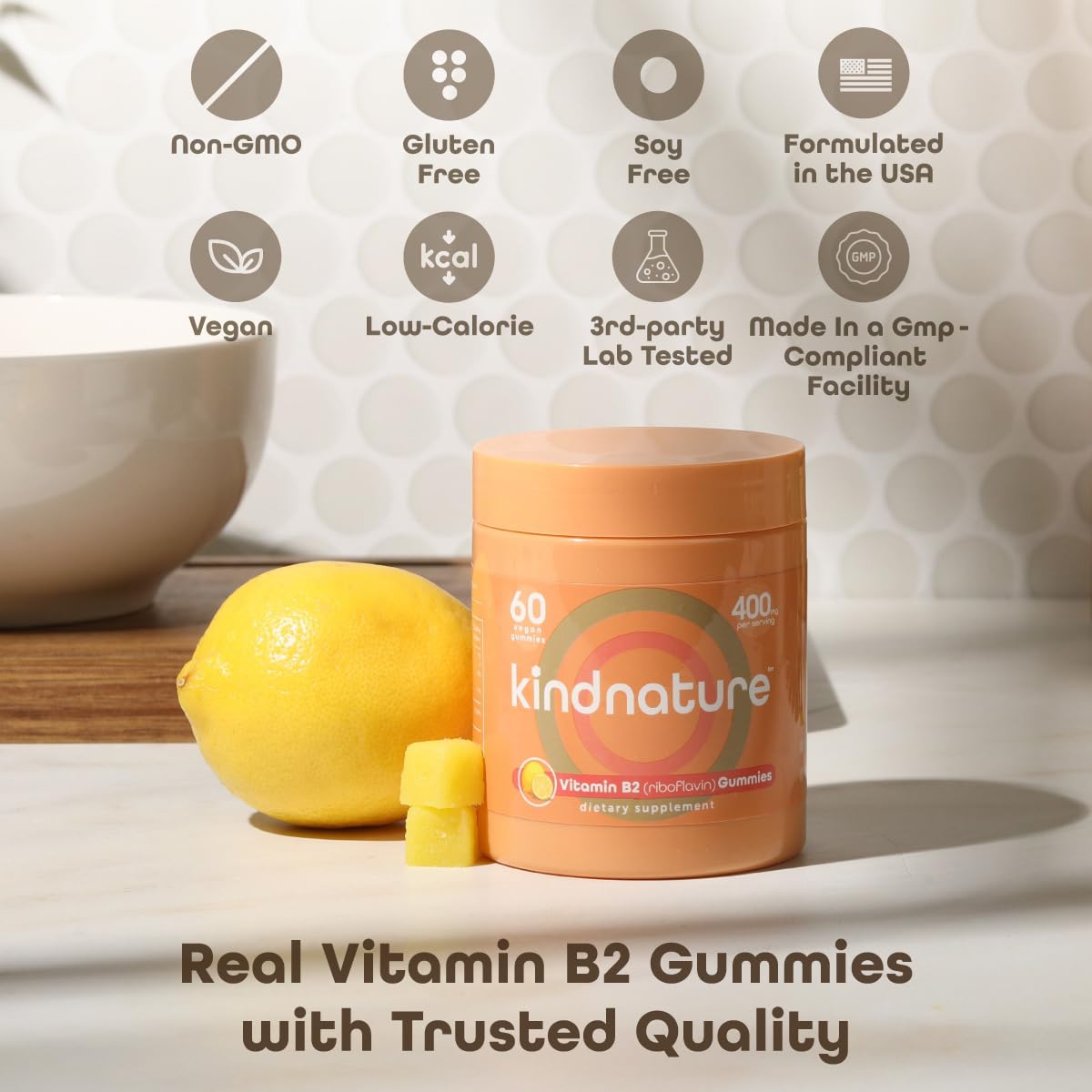 kindnature Vitamin B2 Gummies - Riboflavin 400mg Supplement for Kids & Adults - Non-GMO, Soy & Gluten-Free, Vegan Chewable Gummies (30 Day Supply) (2) - Maple Wellness Supplements