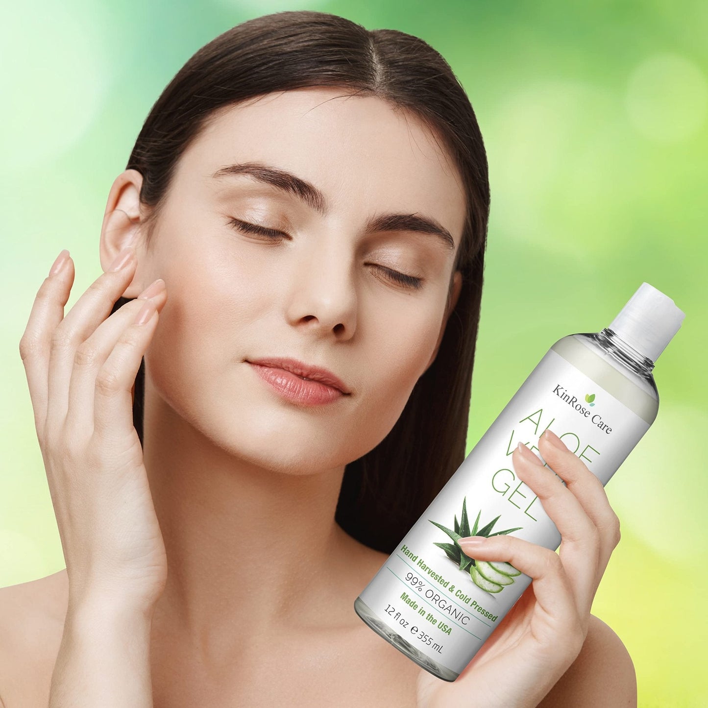 KinRose Care, 12oz Organic Aloe Vera Gel for Face, Skin, Hair & Sunburn Relief - From 100 Percent Pure Aloe Vera - Maple Wellness Supplements