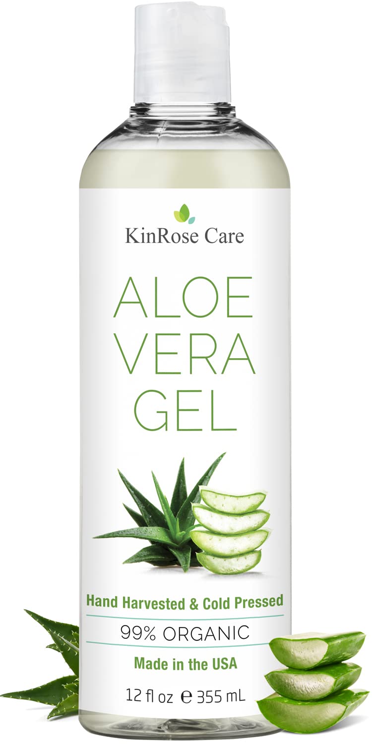 KinRose Care, 12oz Organic Aloe Vera Gel for Face, Skin, Hair & Sunburn Relief - From 100 Percent Pure Aloe Vera - Maple Wellness Supplements