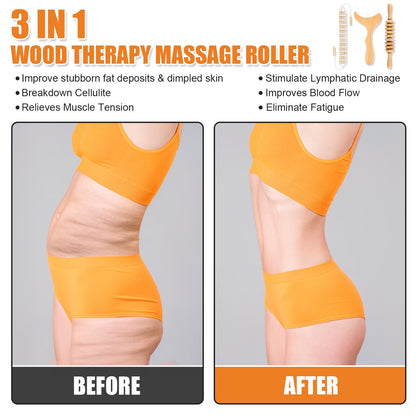 KintKita 3 in 1 Wood Therapy Massage Tool,Wooden Lymphatic Drainage Massager Maderoterapia Kit Professional Body Cellulite Massager for Body Sculpting,Contouring,Relief Muscle,Anti-Cellulite - Maple Wellness Supplements