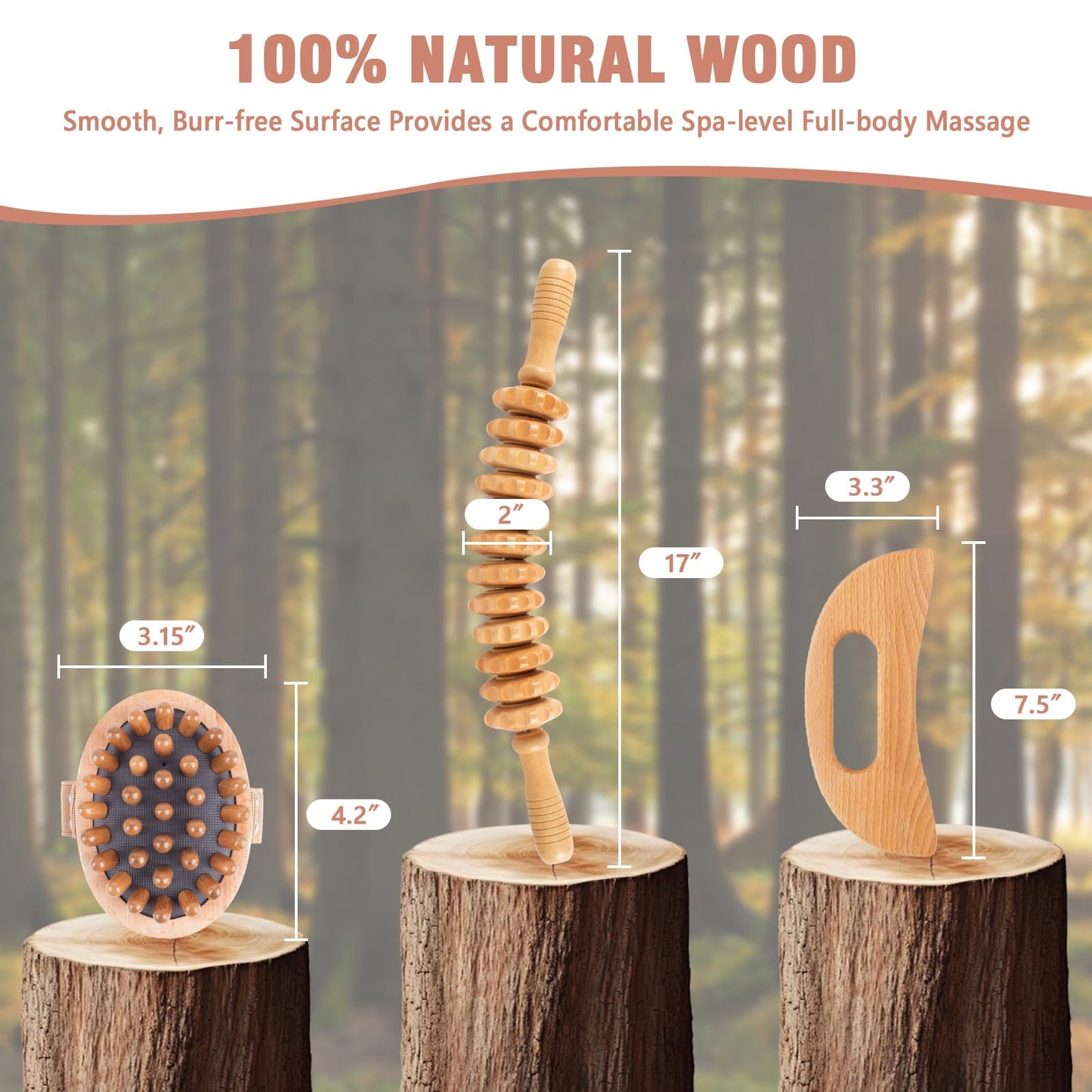 KintKita Wood Therapy Massage Tools 3 in 1,Wooden Lymphatic Drainage Massager, Body Sculpting Tools Cellulite Massager for Maderoterapia, Body Contouring, Relief Muscle, Anti-Cellulite - Maple Wellness Supplements