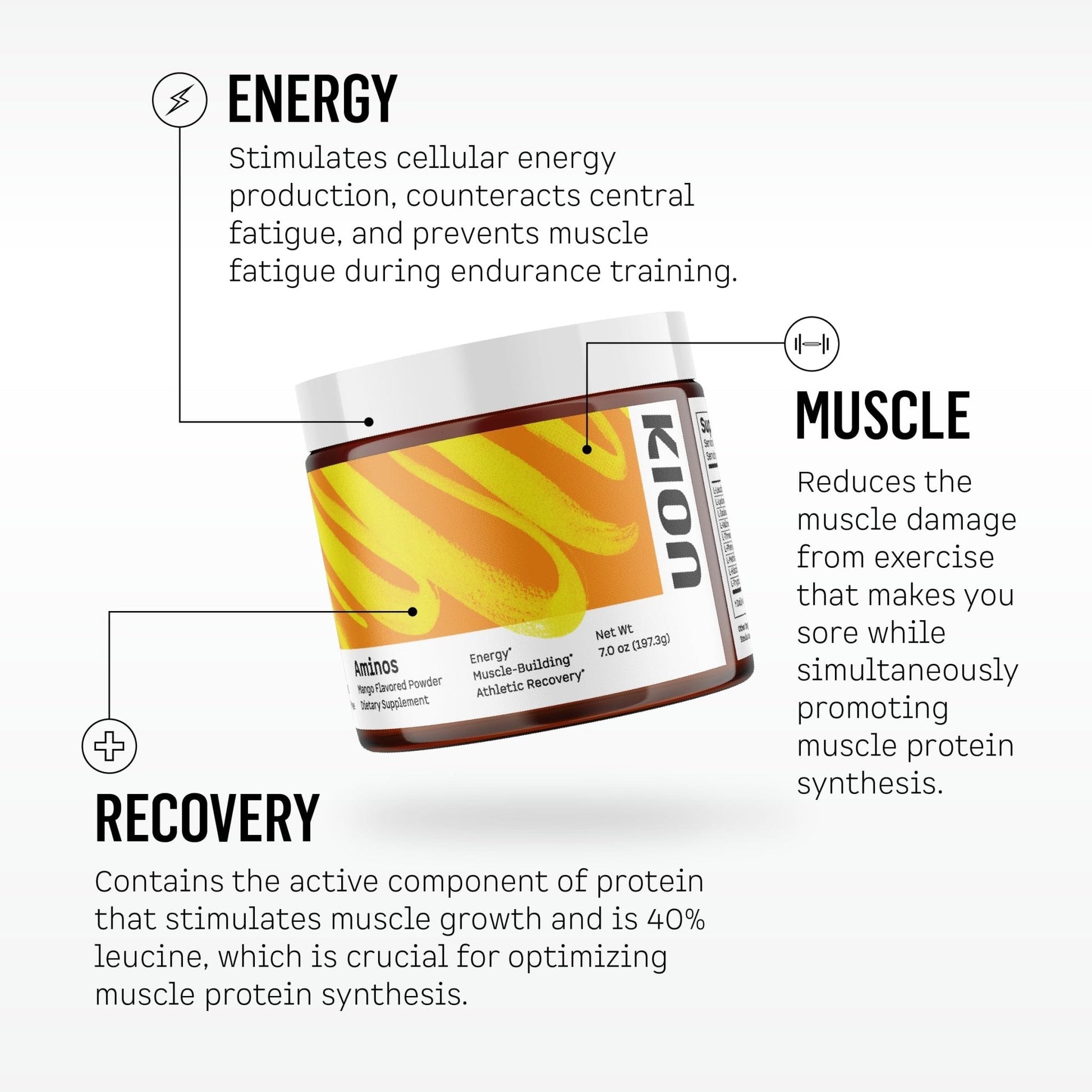 Kion Aminos - Essential Amino Acids Supplement, Essential Amino Acids Powder for Muscle Recovery, BCAA EAA No Caffeine, Amino Acid Powder, Essential Amino Energy - 30 Servings, Mixed Berry - Maple Wellness Supplements