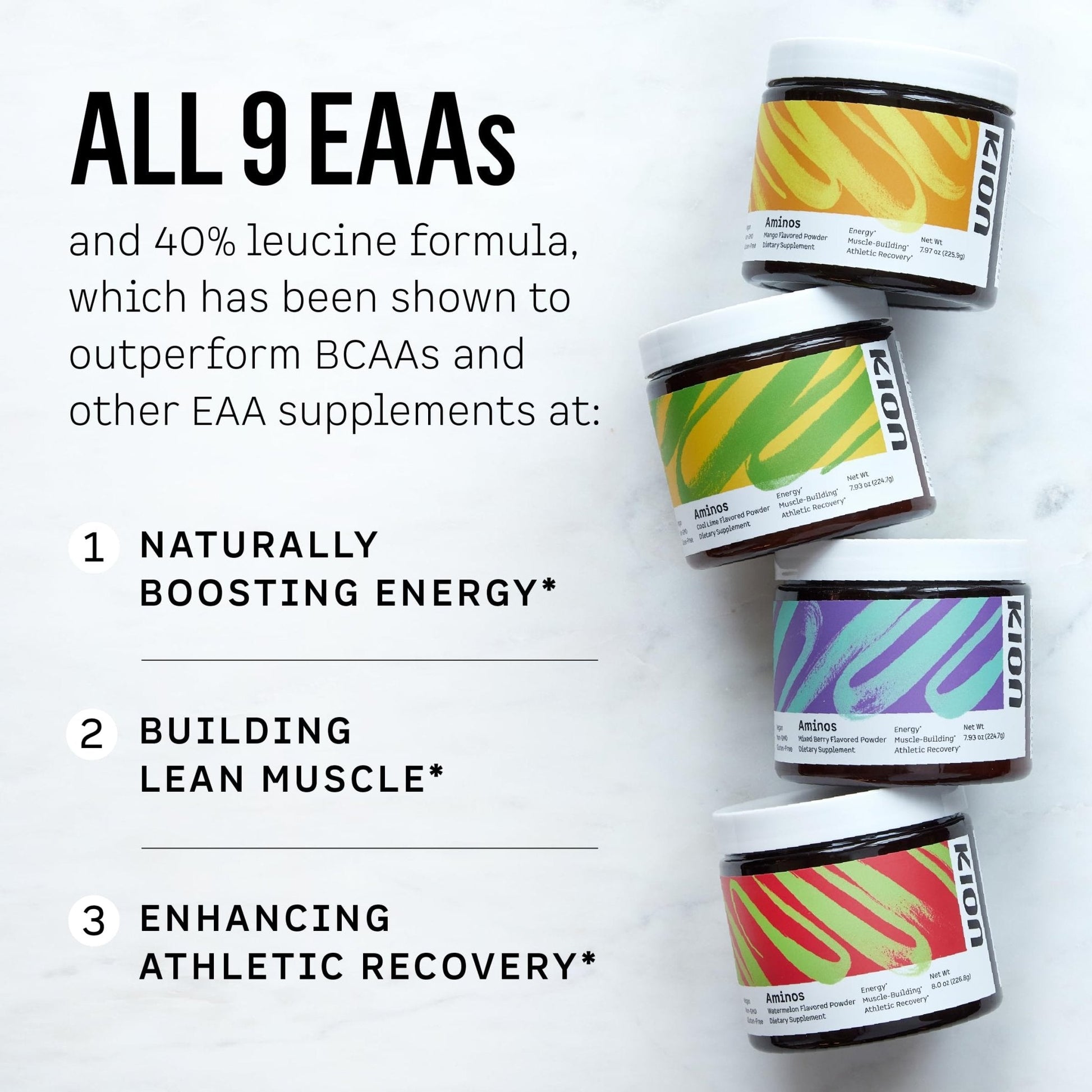 Kion Aminos - Essential Amino Acids Supplement, Essential Amino Acids Powder for Muscle Recovery, BCAA EAA No Caffeine, Amino Acid Powder, Essential Amino Energy - 30 Servings, Mixed Berry - Maple Wellness Supplements