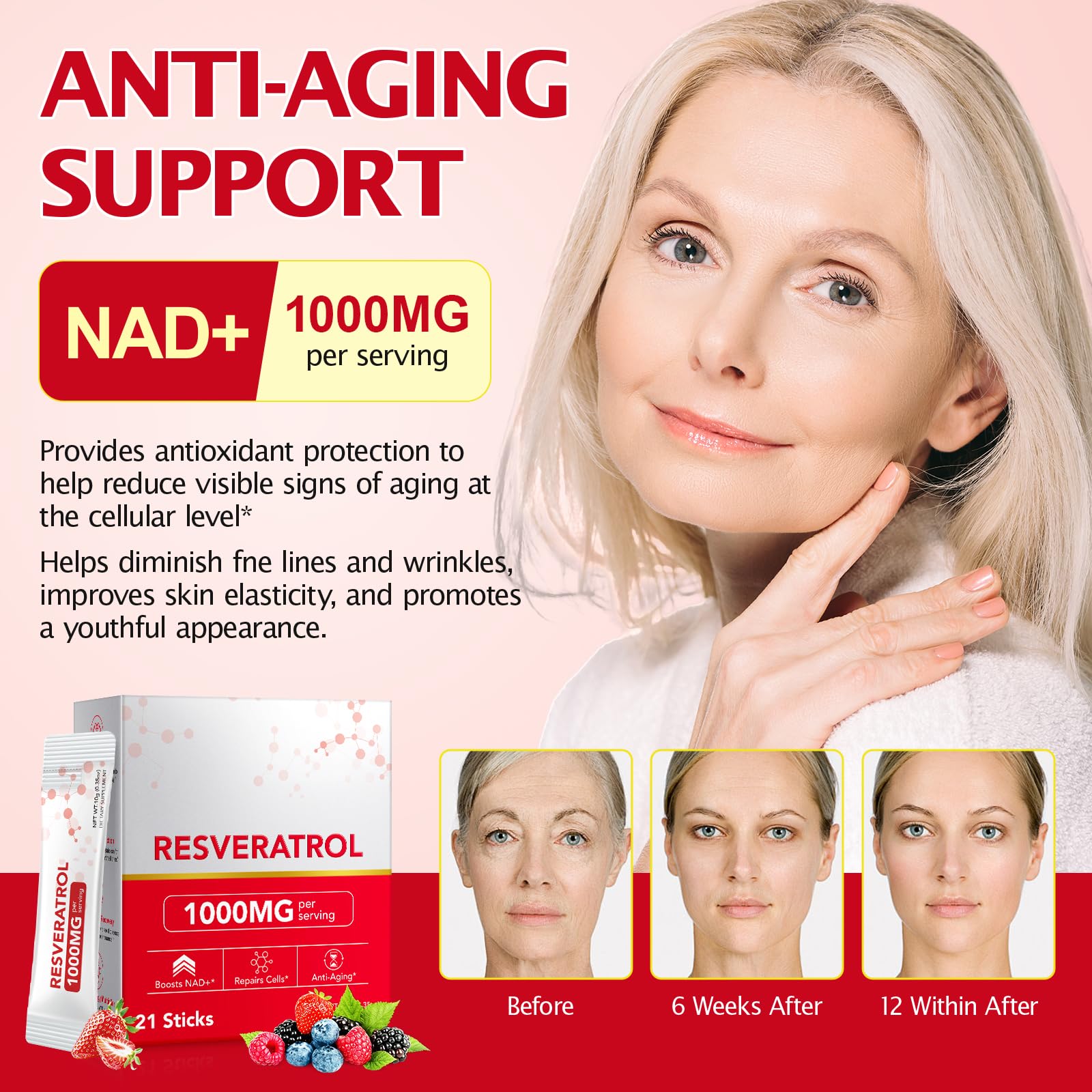 KITNOBLIS NAD+ Supplement for Women 1000mg - High Potency Cellular Energy Booster with PQQ, Resveratrol - Health, Anti-Aging Support （21pcs） - Maple Wellness Supplements