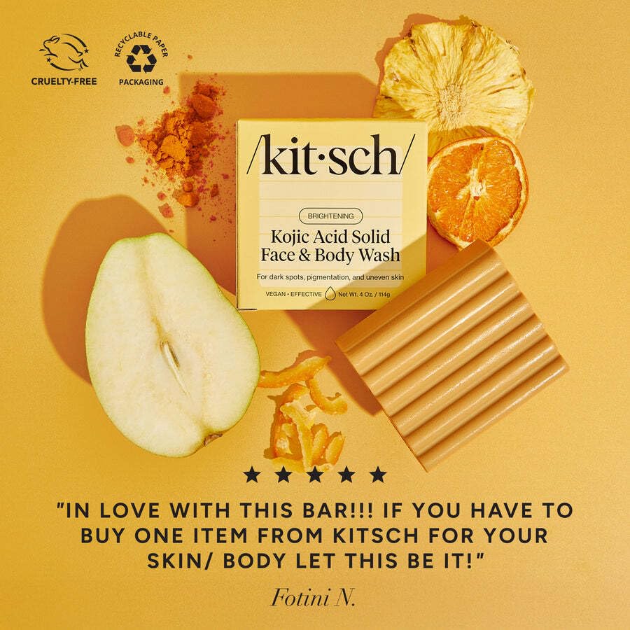 Kitsch Kojic Acid Soap – Turmeric Soap Bar with Hyaluronic Acid & Shea Butter – Brightening & Hydrating Body Wash & Face Wash for Dark Spots - Maple Wellness Supplements