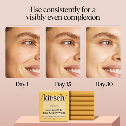 Kitsch Kojic Acid Soap – Turmeric Soap Bar with Hyaluronic Acid & Shea Butter – Brightening & Hydrating Body Wash & Face Wash for Dark Spots - Maple Wellness Supplements