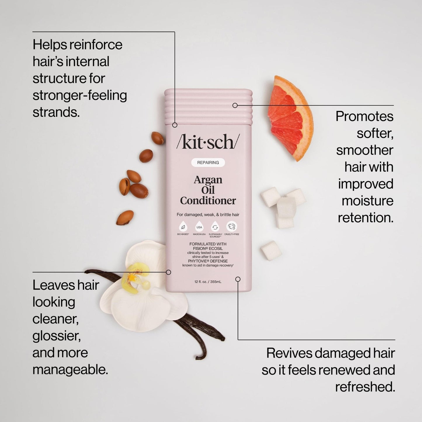 Kitsch Repairing Argan Oil Liquid Conditioner for Women & Men – Argan Oil for Hair, For Shine, Smoothness & Damage Recovery, Hair Repair – Clean, Color-Safe Hair Care - 12.3 oz - Maple Wellness Supplements