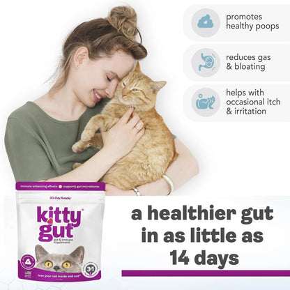 KittyGut 3-in-1 Organic Cat Probiotics & Postbiotic Supplement Powder- Made in USA-Probiotics for Cats Promote Gut Health and Cat Digestive Support, Diarrhea and Vomiting (60g) - Maple Wellness Supplements