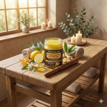 KleverKlover Back and Neck Aromatherapy Balm Ultra Strength for Healing Sore Muscle & Joint After Workout or Yoga - Plai Oil - Preservative Free- Citrus Scent + Free Massage Reflexology Wooden Stick - Maple Wellness Supplements