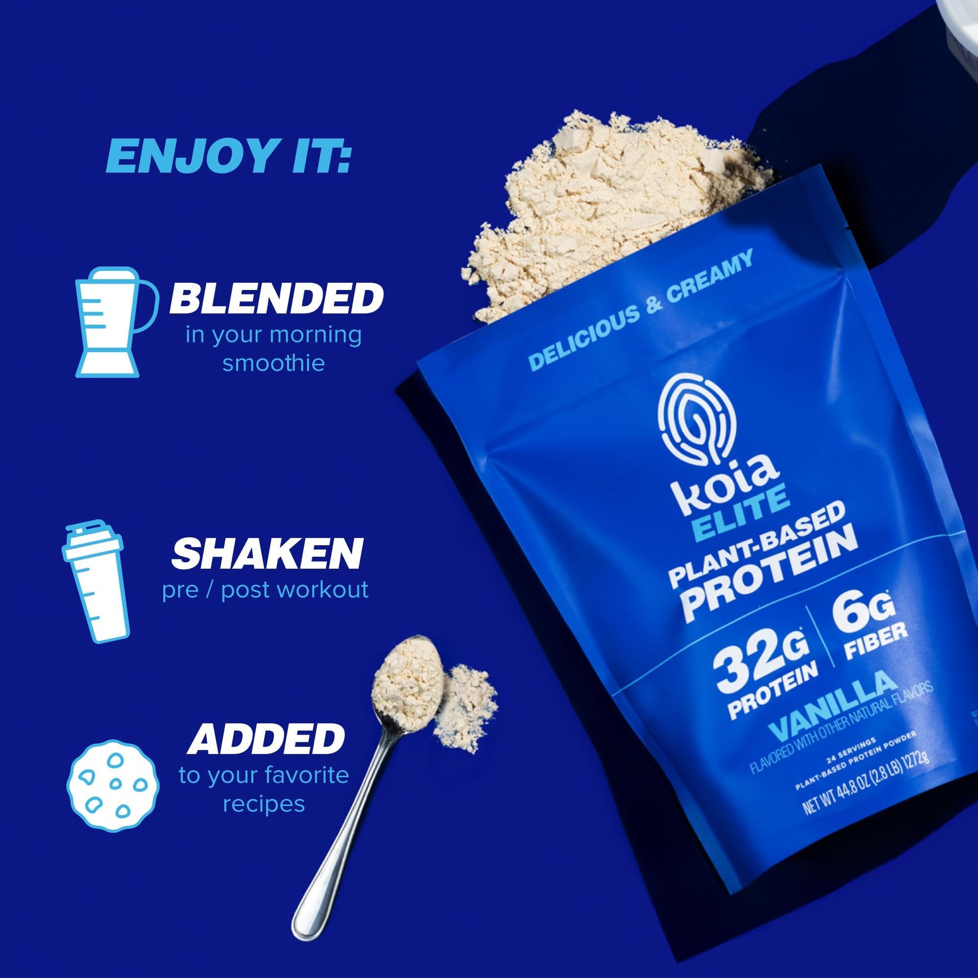 Koia Plant Based Protein Elite Powder, Vanilla, 32g Protein, 4g Sugar, 6g Prebiotic Fiber, Pre & Post Workout, 21 Vitamins & Minerals, Dairy-Free, Gluten-Free, Non-GMO, 24 Servings, 44.8 Oz - Maple Wellness Supplements