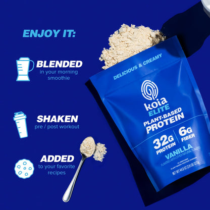 Koia Plant Based Protein Elite Powder, Vanilla, 32g Protein, 4g Sugar, 6g Prebiotic Fiber, Pre & Post Workout, 21 Vitamins & Minerals, Dairy-Free, Gluten-Free, Non-GMO, 24 Servings, 44.8 Oz - Maple Wellness Supplements