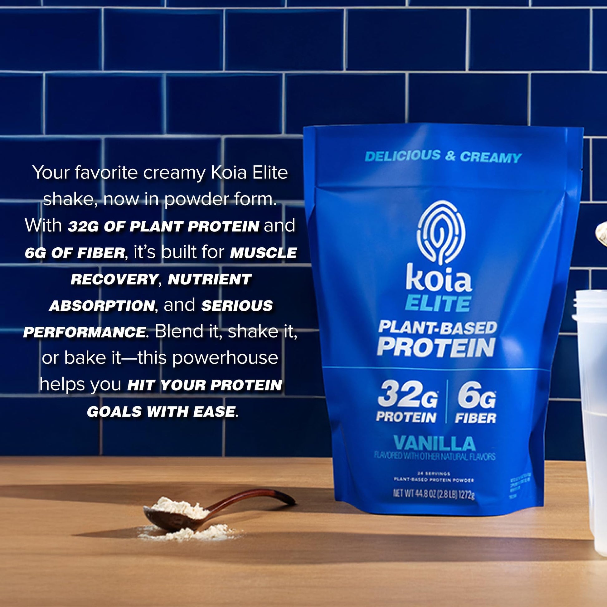 Koia Plant Based Protein Elite Powder, Vanilla, 32g Protein, 4g Sugar, 6g Prebiotic Fiber, Pre & Post Workout, 21 Vitamins & Minerals, Dairy-Free, Gluten-Free, Non-GMO, 24 Servings, 44.8 Oz - Maple Wellness Supplements