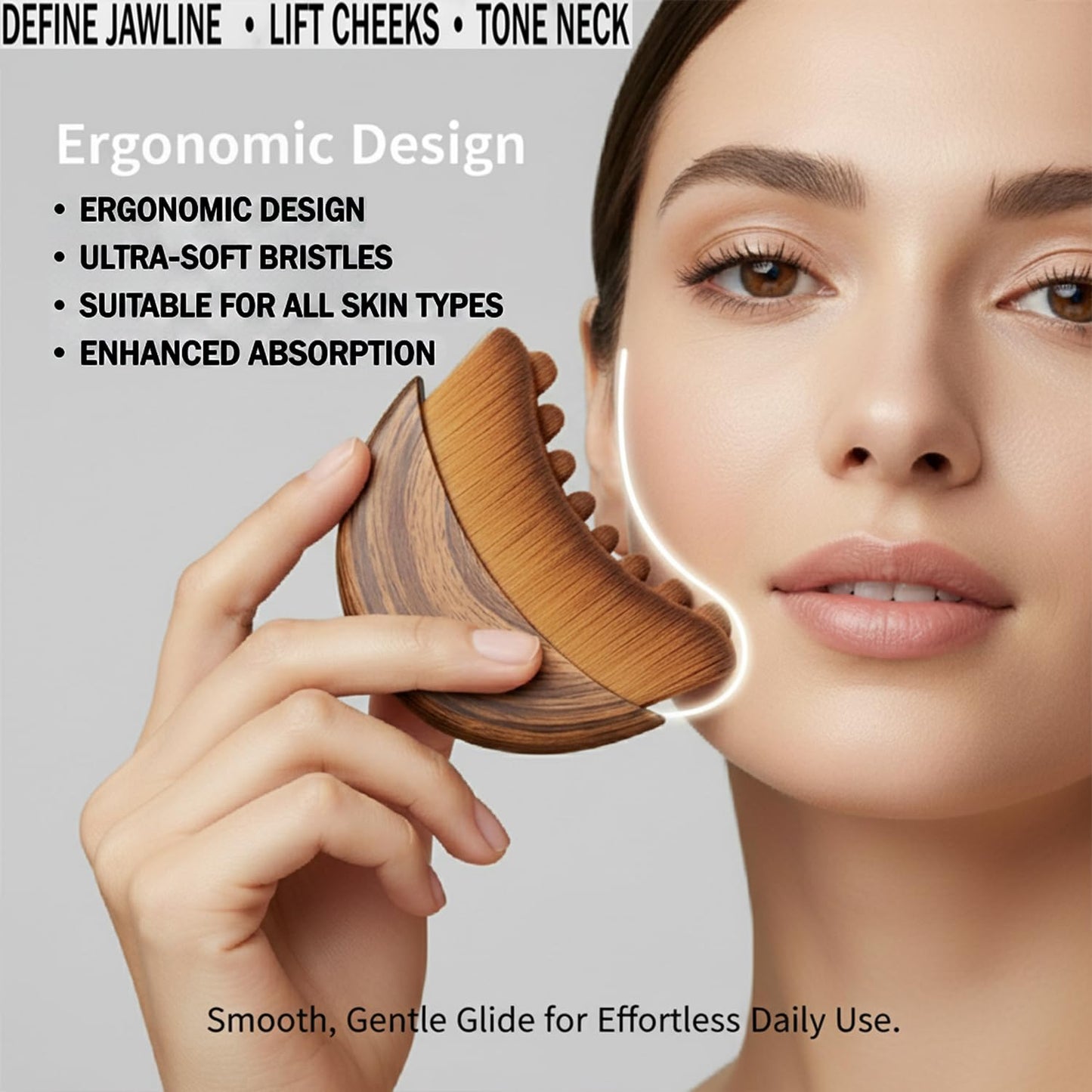 Kojiva Lymphatic Face Brush, Lymphatic Contour Face Brush Curved, Facial Lymphatic Drainage Massager Brush for Sculptingm, Reduce Puffiness & Double Chin Reducer, Improves Skin Glow Absorption (1PCS) - Maple Wellness Supplements