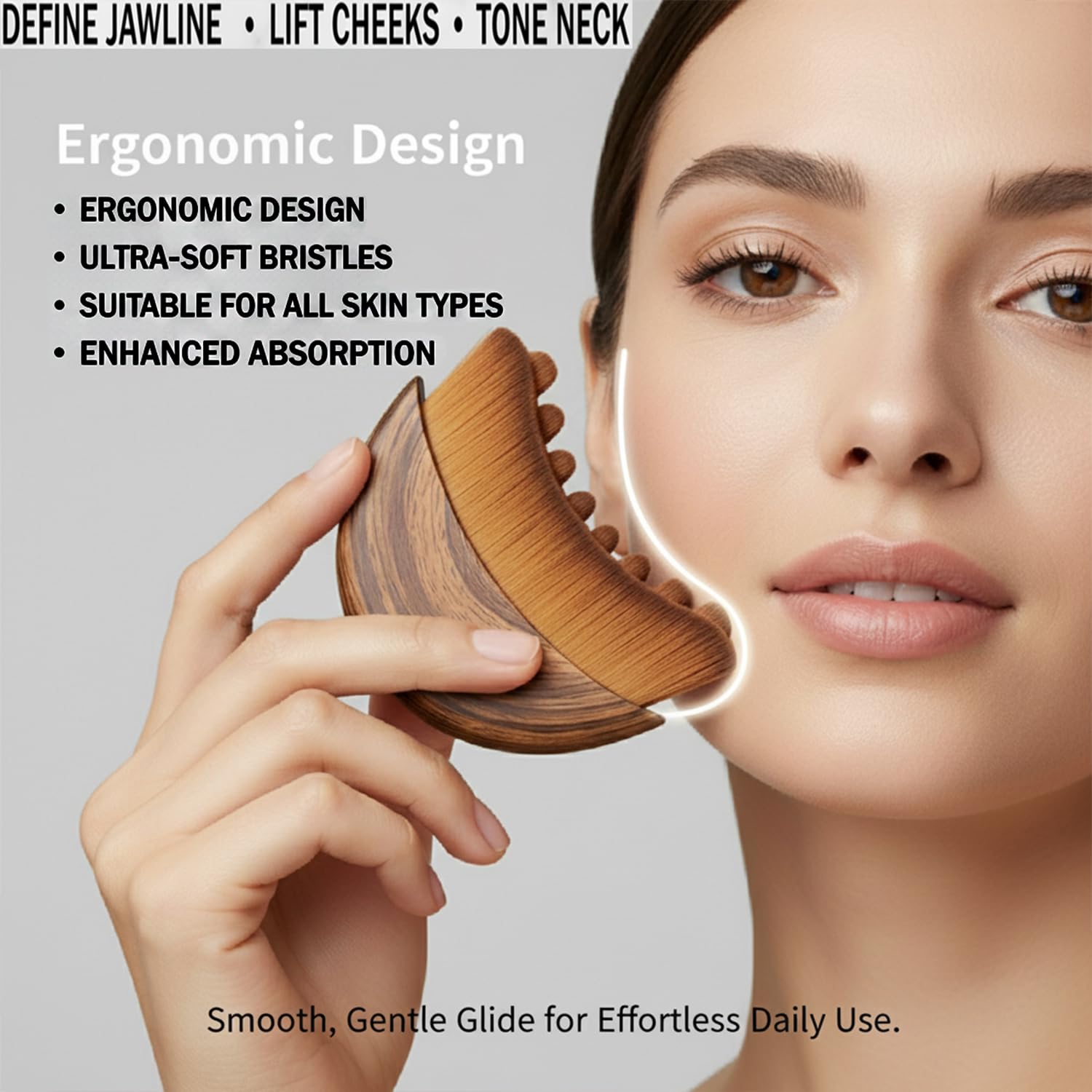 Kojiva Lymphatic Face Brush, Lymphatic Contour Face Brush Curved, Facial Lymphatic Drainage Massager Brush for Sculptingm, Reduce Puffiness & Double Chin Reducer, Improves Skin Glow Absorption (1PCS) - Maple Wellness Supplements