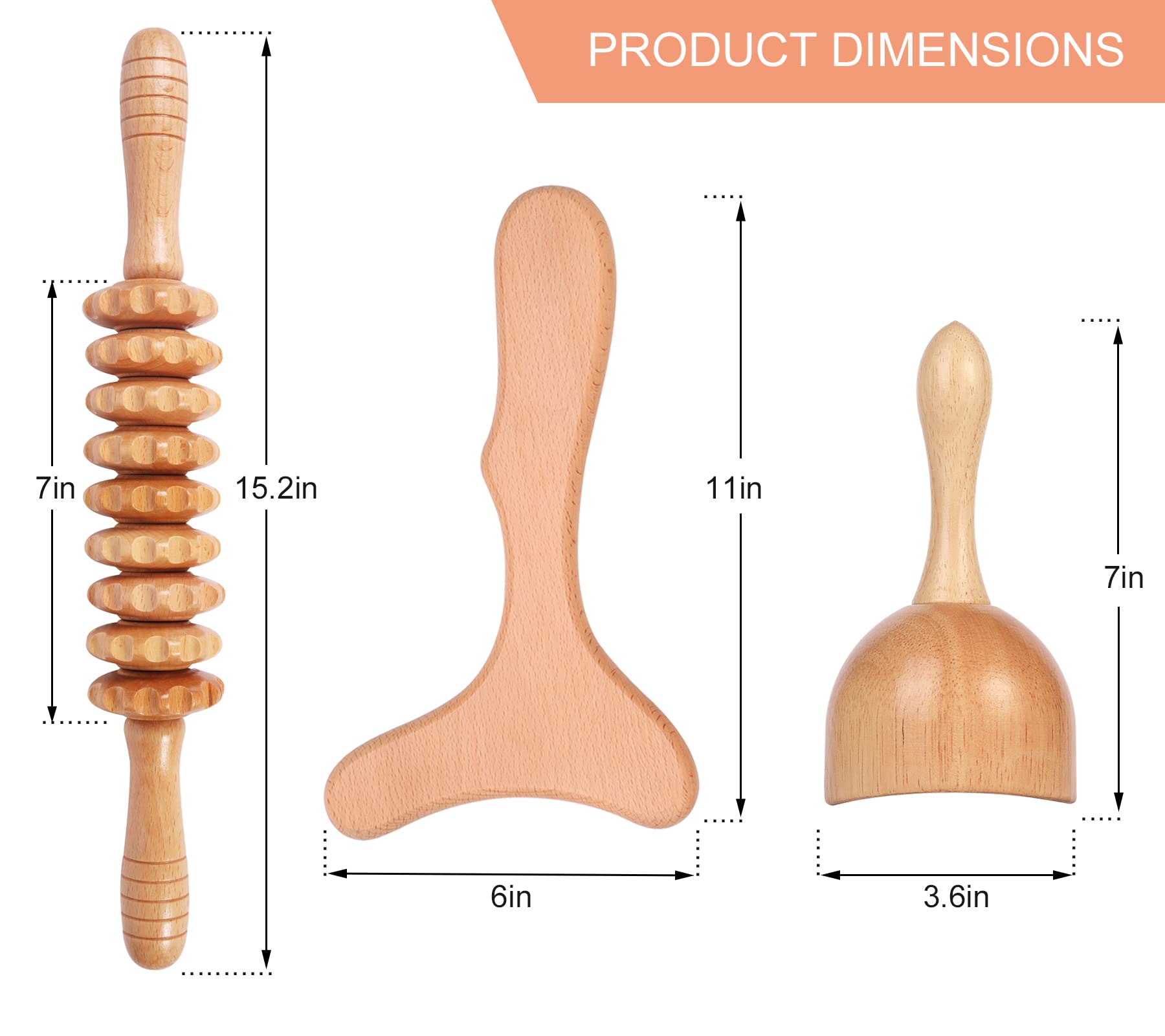 Komogir 3-in-1 Wood Therapy Massage Tools Lymphatic Drainage Massager Wooden Massager for Maderoterapia,Anti-Cellulite, Body Sculpting & Contouring - Maple Wellness Supplements