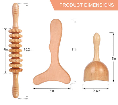 Komogir 3-in-1 Wood Therapy Massage Tools Lymphatic Drainage Massager Wooden Massager for Maderoterapia,Anti-Cellulite, Body Sculpting & Contouring - Maple Wellness Supplements