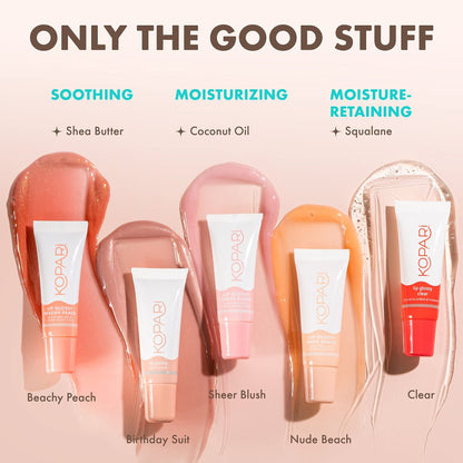 Kopari Coconut Lip Glossy | Nude Tint Birthday Suit | Vegan Hydrating Moisturizing Lip Oil Vitamin E Shea Butter Long Wear High Shine Non Sticky | Clean Plant Based Non Toxic Balm Paraben Free - Maple Wellness Supplements
