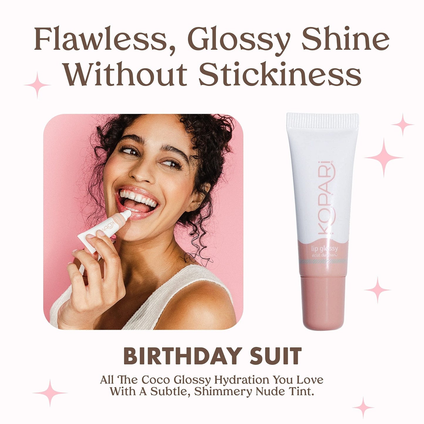 Kopari Coconut Lip Glossy | Nude Tint Birthday Suit | Vegan Hydrating Moisturizing Lip Oil Vitamin E Shea Butter Long Wear High Shine Non Sticky | Clean Plant Based Non Toxic Balm Paraben Free - Maple Wellness Supplements
