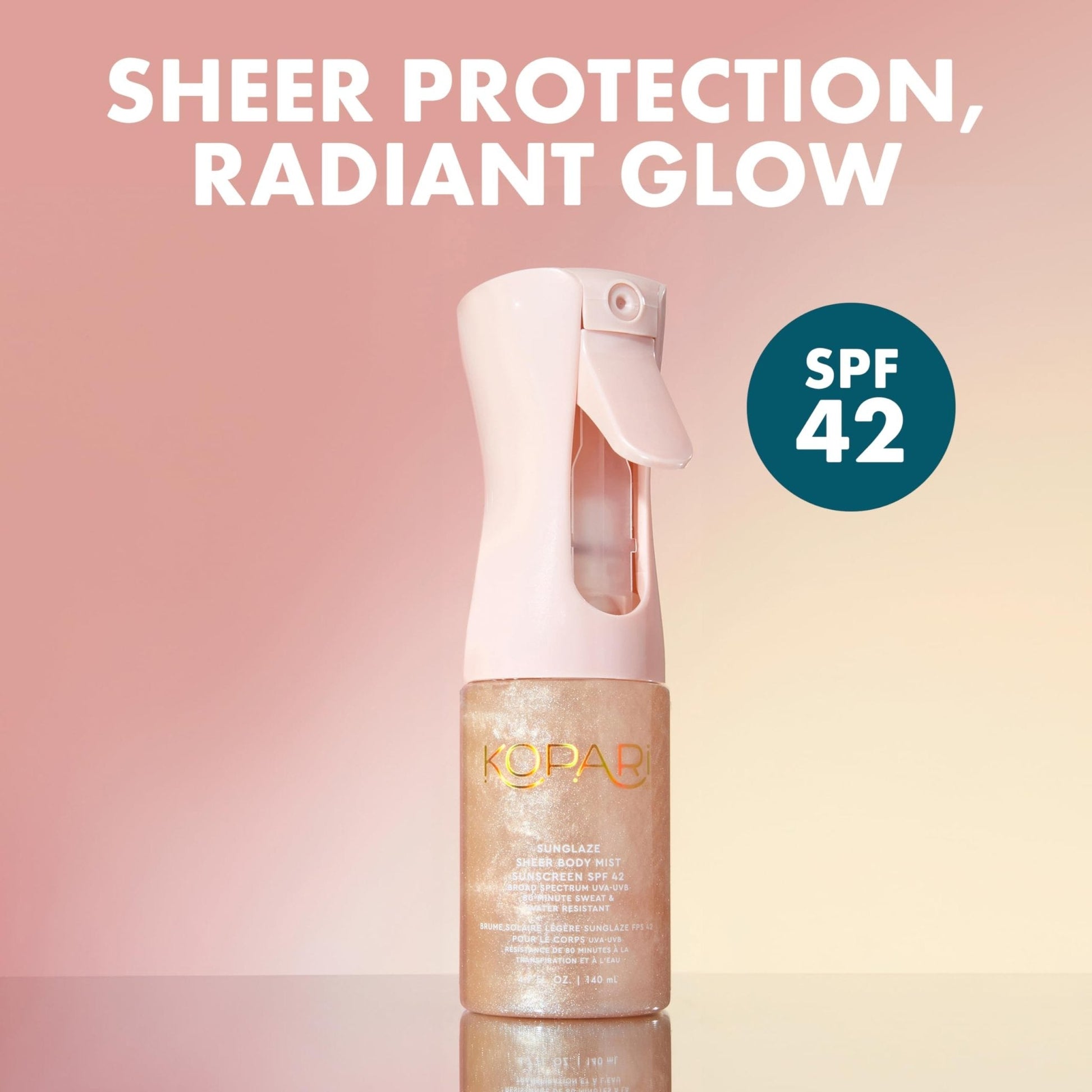 Kopari Rose Gold Sunglaze Sheer Body Mist Sunscreen SPF 42, Infused with Shimmering Body Oil, Hydrating Mist, Hydrates - Maple Wellness Supplements