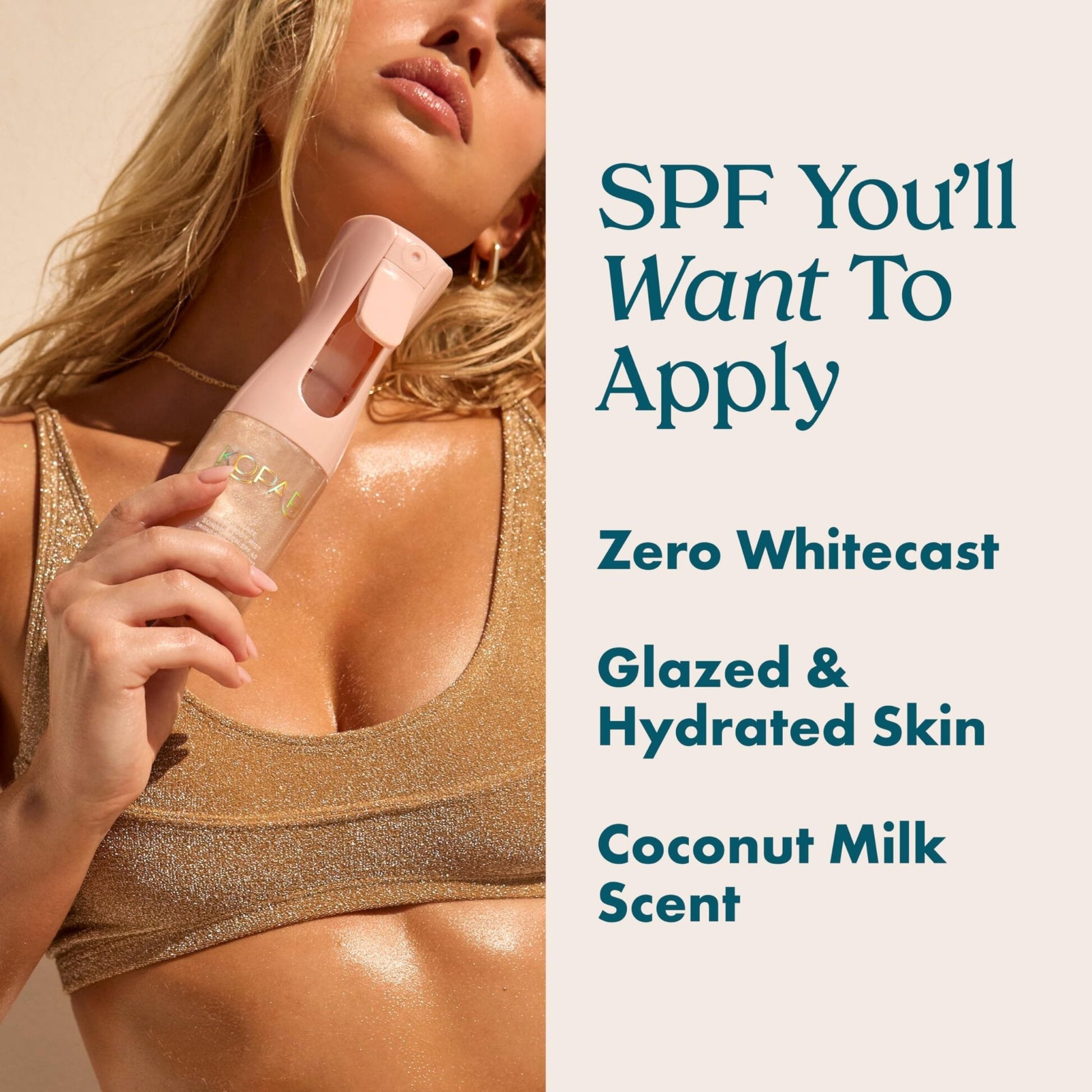 Kopari Rose Gold Sunglaze Sheer Body Mist Sunscreen SPF 42, Infused with Shimmering Body Oil, Hydrating Mist, Hydrates - Maple Wellness Supplements