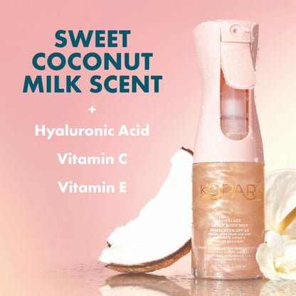 Kopari Rose Gold Sunglaze Sheer Body Mist Sunscreen SPF 42, Infused with Shimmering Body Oil, Hydrating Mist, Hydrates - Maple Wellness Supplements