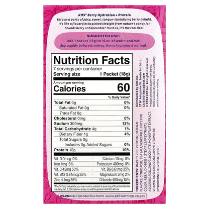 Kos Berry Hydration Protein 7ct, 0.65 OZ - Maple Wellness Supplements