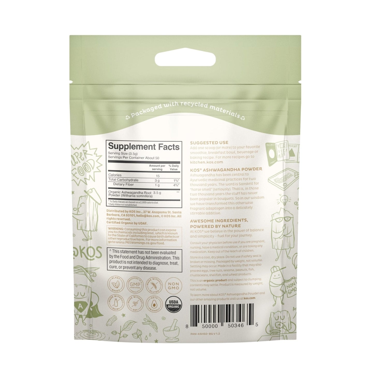 KOS Organic Ashwagandha Powder - Maple Wellness Supplements