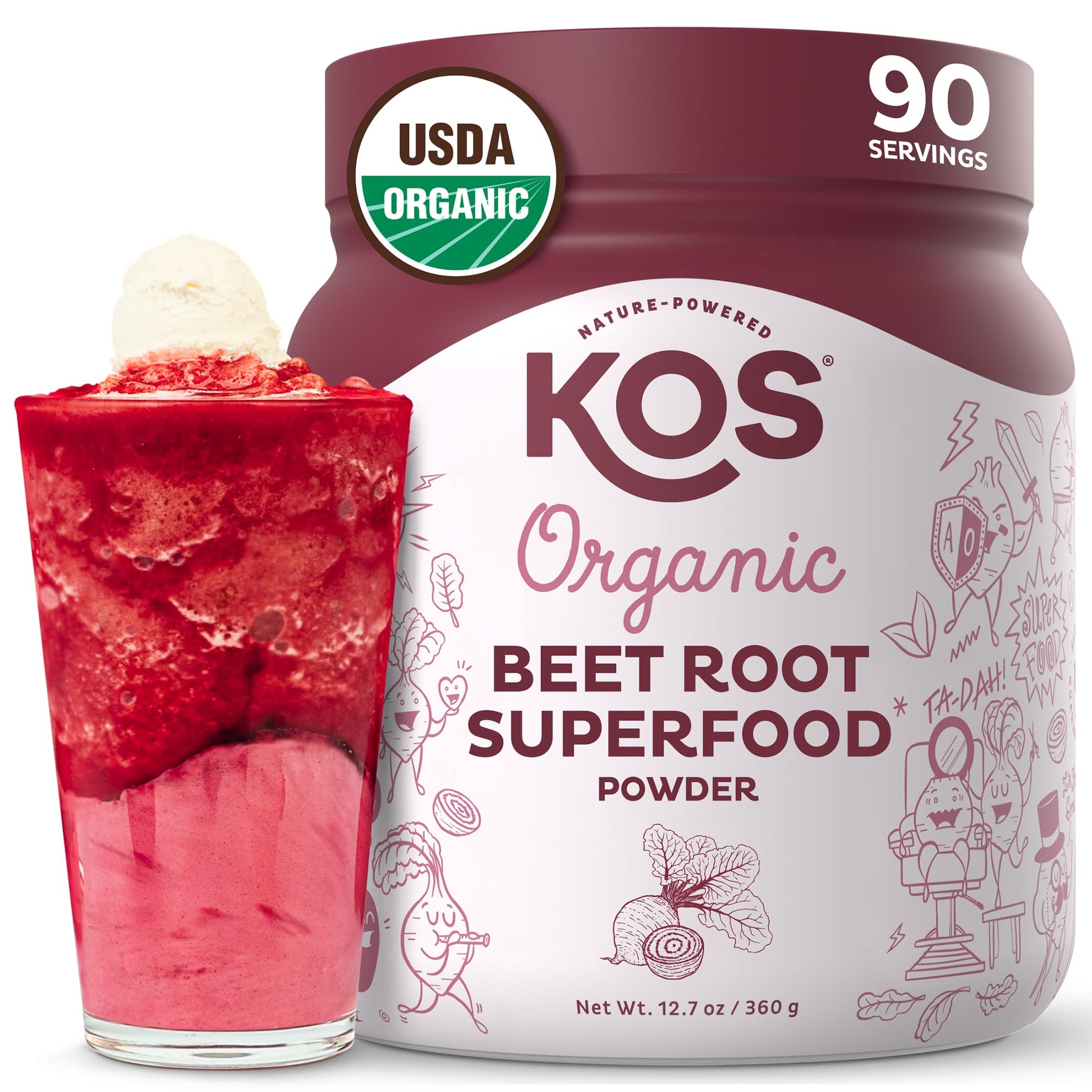 KOS Organic Beet Root Powder, USDA Organic - Natural Nitric Oxide Booster, Superfood Plant Based Beetroot Antioxidant, Supports Active Lifestyle & Healthy Circulation, - Maple Wellness Supplements