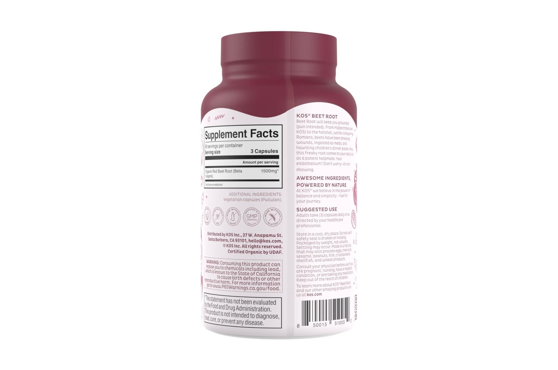 KOS Organic Beetroot Capsules 1500mg - USDA Organic, Antioxidant Power from Organic Beet Root Superfood, Supports Healthy & Active Lifestyle - Non-GMO, - Maple Wellness Supplements
