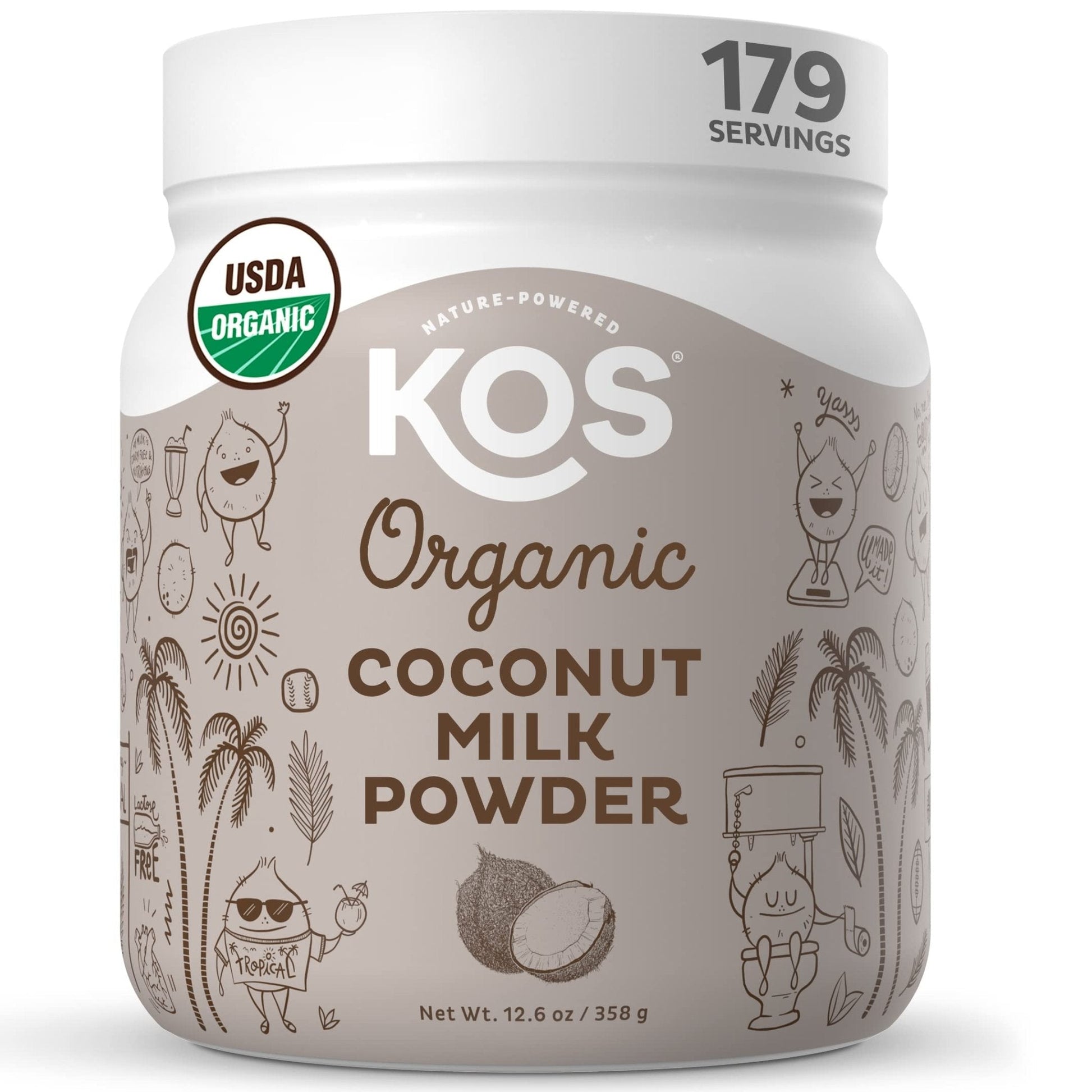 KOS Organic Coconut Milk Powder, USDA Certified Organic - 0g Sugar, MCT Plant Based Creamer for Coffee, Smoothies, Vegan, Keto, Paleo Friendly, Non-GMO, Gluten or Dairy- 12.6oz, 179 Servings - Maple Wellness Supplements