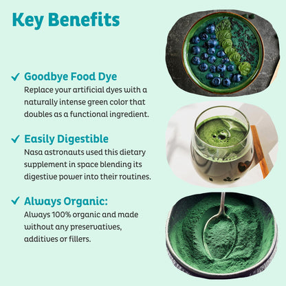 KOS Organic Spirulina Powder - USDA Certified Organic, 109 Servings of Superfood Powder for Smoothies & Juices, Non-Irradiated Blue Green Algae, Plant Based with Antioxidants, Vegan (13.5oz) - Maple Wellness Supplements
