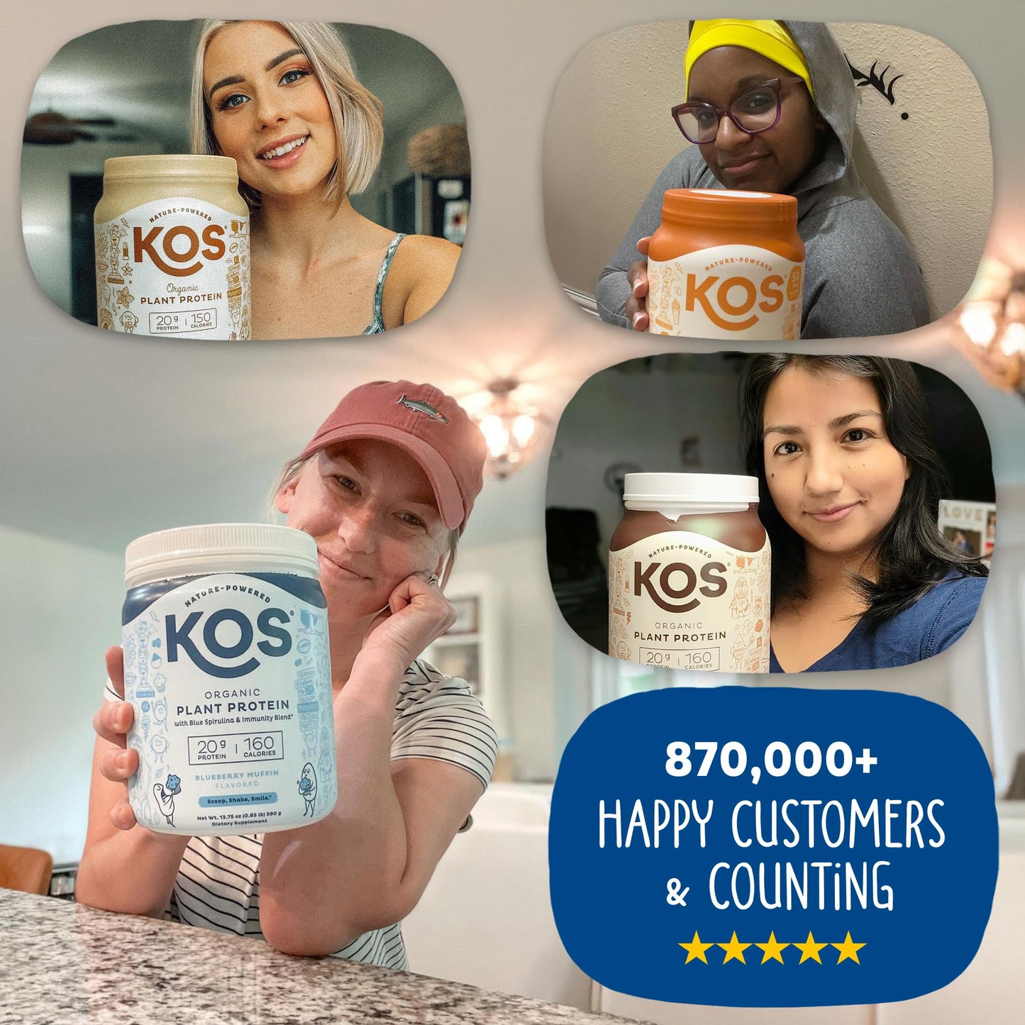 KOS Plant Based Protein Powder, Blueberry Muffin - Organic Pea Protein Superfood with Spirulina and Immune Support Blend. Soy, Gluten, Dairy Free - Vegan Meal Replacement for Women & Men - 15 Servings - Maple Wellness Supplements