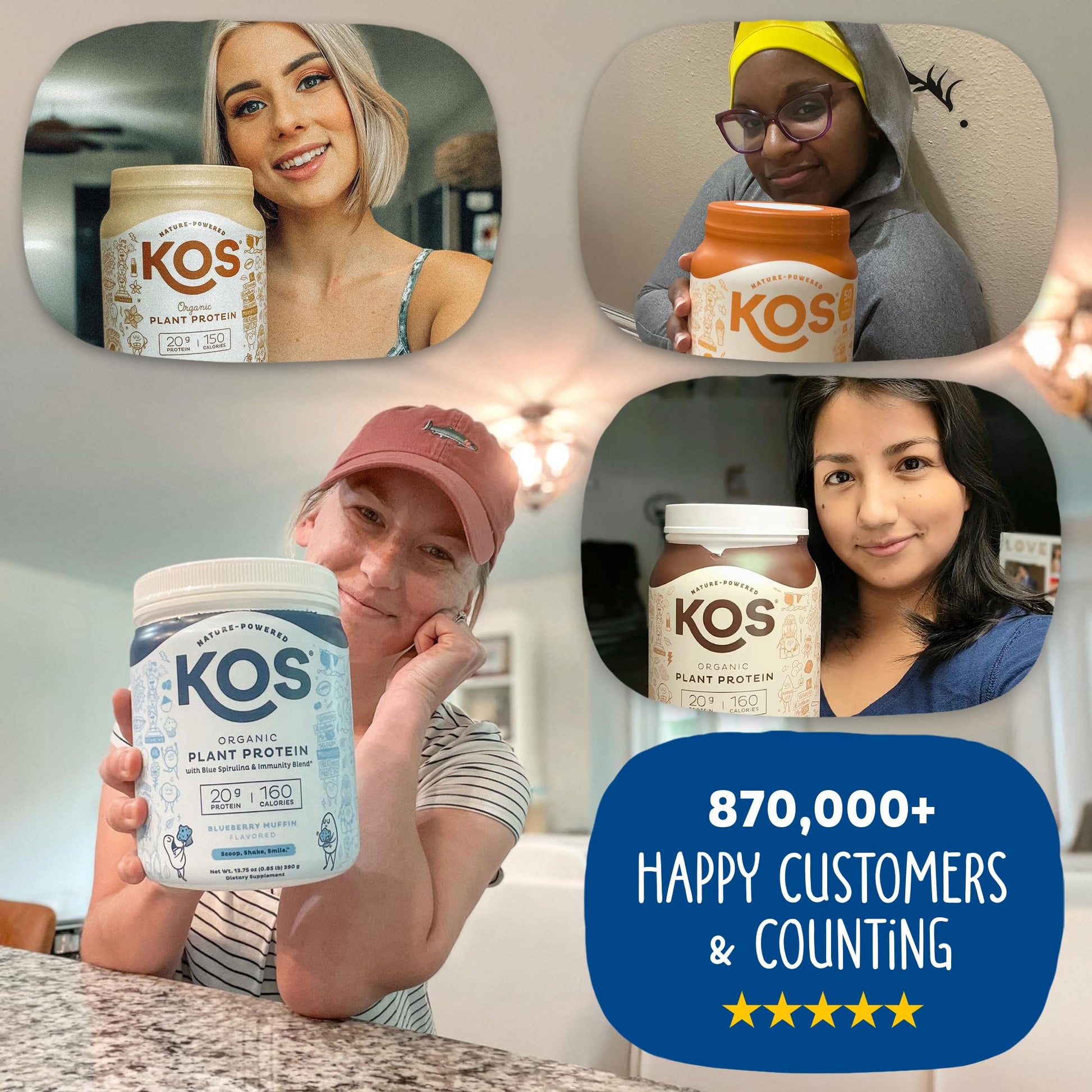 KOS Plant Based Protein Powder, Blueberry Muffin - Organic Pea Protein Superfood with Spirulina and Immune Support Blend. Soy, Gluten, Dairy Free - Vegan Meal Replacement for Women & Men - 15 Servings - Maple Wellness Supplements