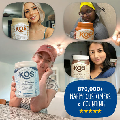 KOS Plant Based Protein Powder, Blueberry Muffin - Organic Pea Protein Superfood with Spirulina and Immune Support Blend. Soy, Gluten, Dairy Free - Vegan Meal Replacement for Women & Men - 15 Servings - Maple Wellness Supplements