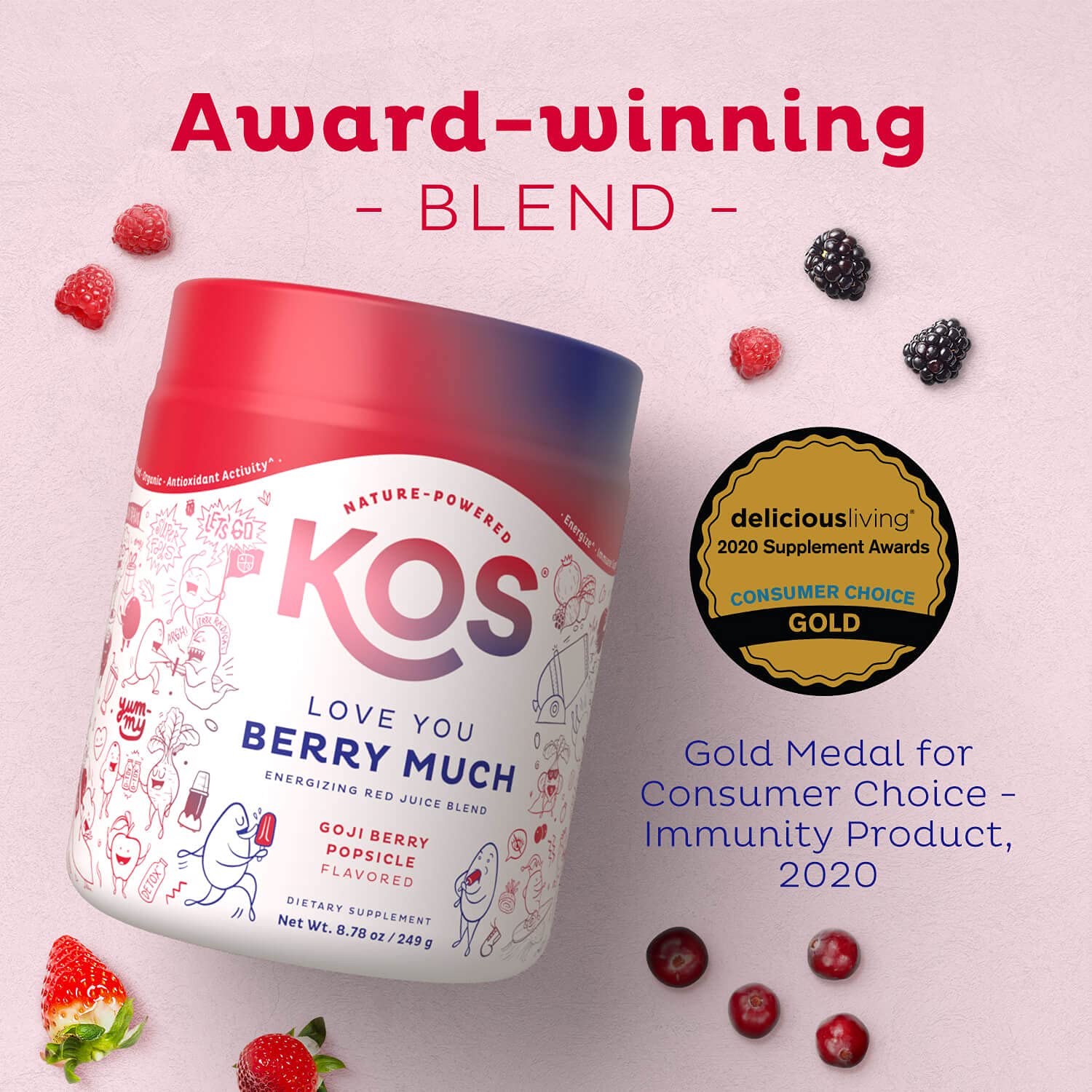 KOS Reds Superfood Powder for Antioxidants - USDA Certified Organic Beet Root, Goji Berries, Acai, Pomegranate, Coconut Water & Digestion Enzymes- Goji Berry Popsicle Flavor - Maple Wellness Supplements