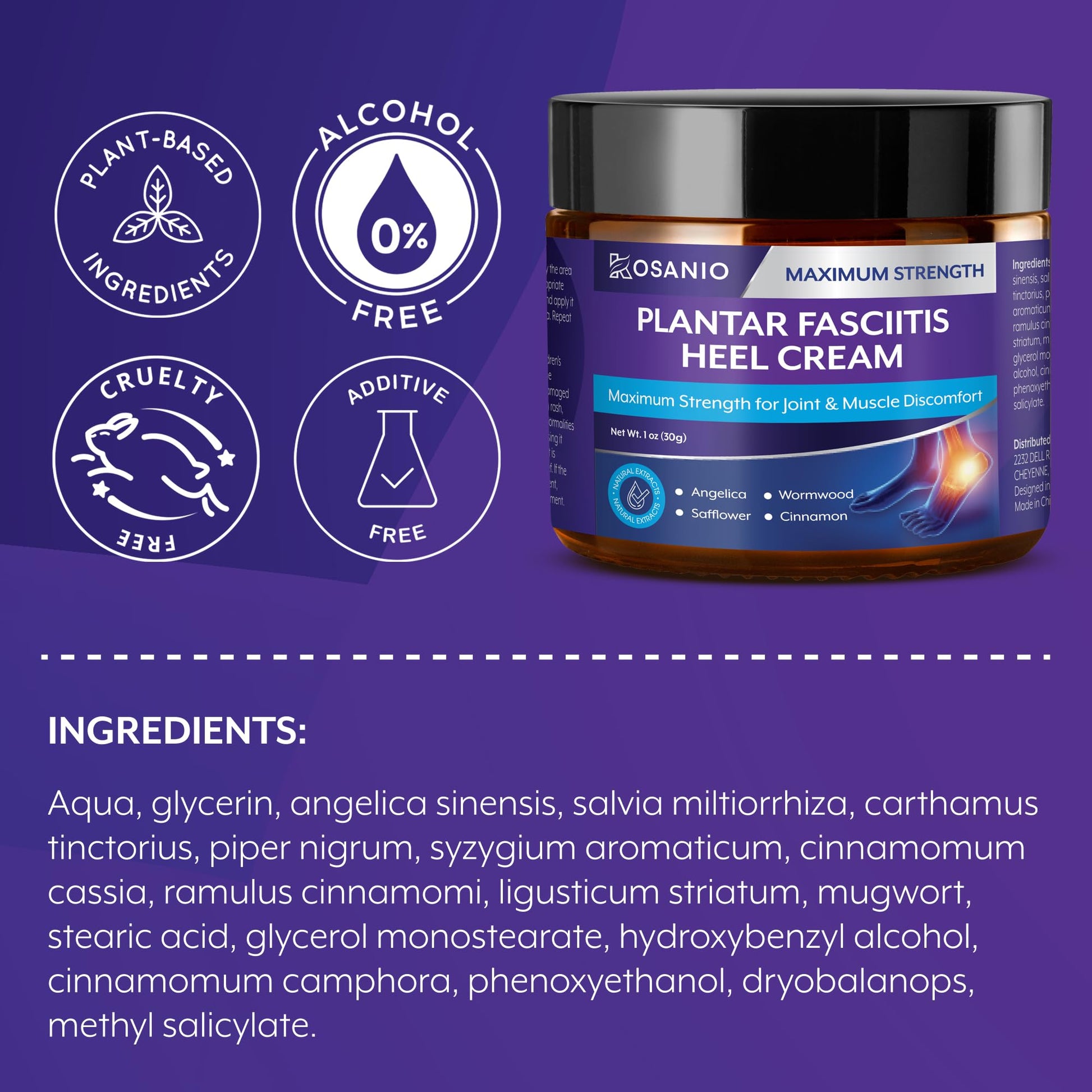 KOSANIO Plantar Fasciitis Relief Cream - Heel Discomfort Relief for Plantar Fasciitis, Foot, Knee, Hands, Legs - Natural Herbal Concentrate Formula - (30g / 1 oz (Pack of 1)) - Maple Wellness Supplements