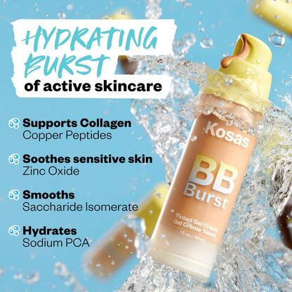 Kosas BB Burst Tinted Face Gel Cream - Supports Healthy Collagen, Smoothes Skin, Hydrates & Moisturizes - Lightweight Buildable Coverage - Light Medium Neutral 21, (1 Oz/30 ML) - Maple Wellness Supplements