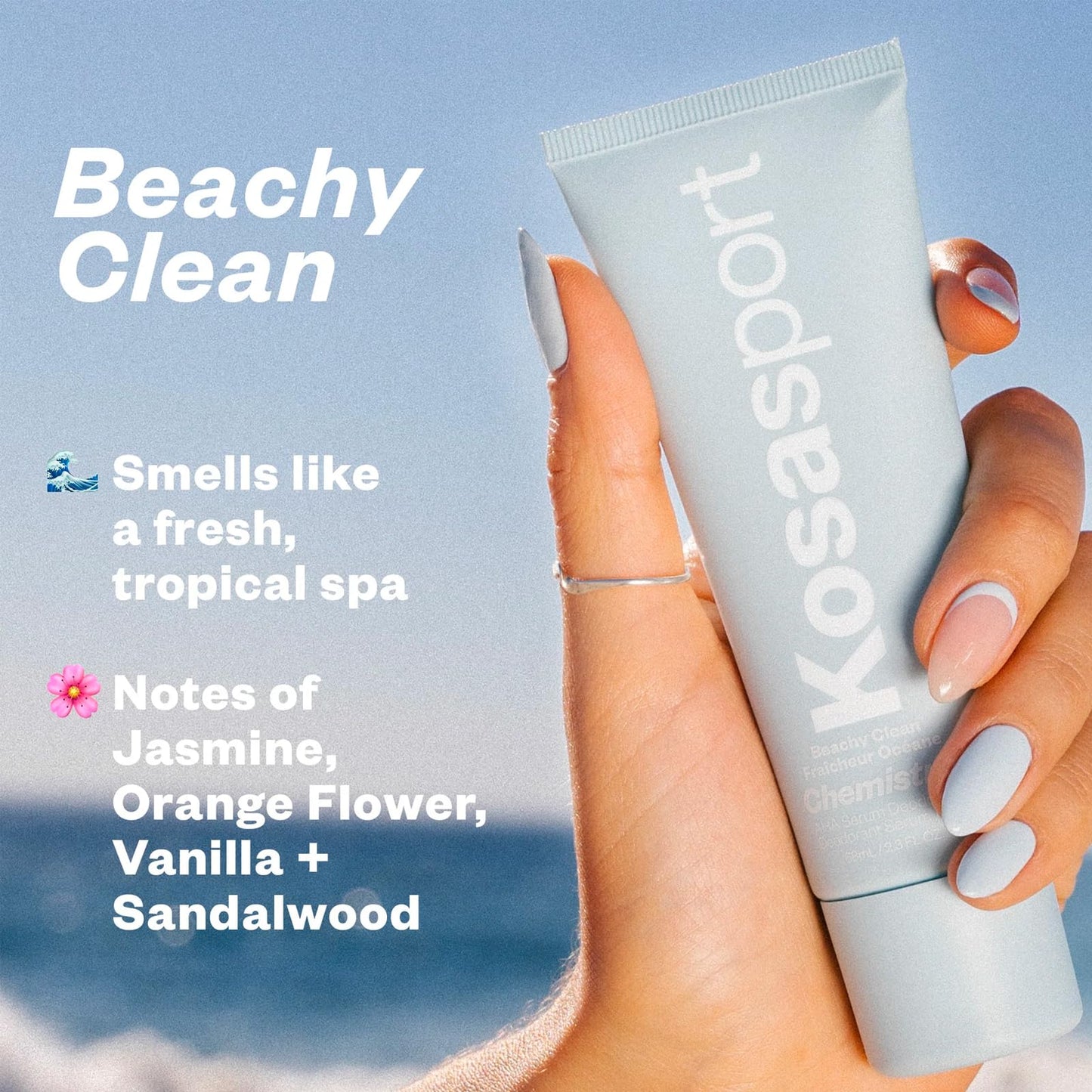 Kosas Chemistry Deodorant - Aluminium and Baking Soda Free + BO-Fighting AHA Serum that Exfoliates, Softens, and Nourishes the Skin, (Beachy Clean) - Maple Wellness Supplements