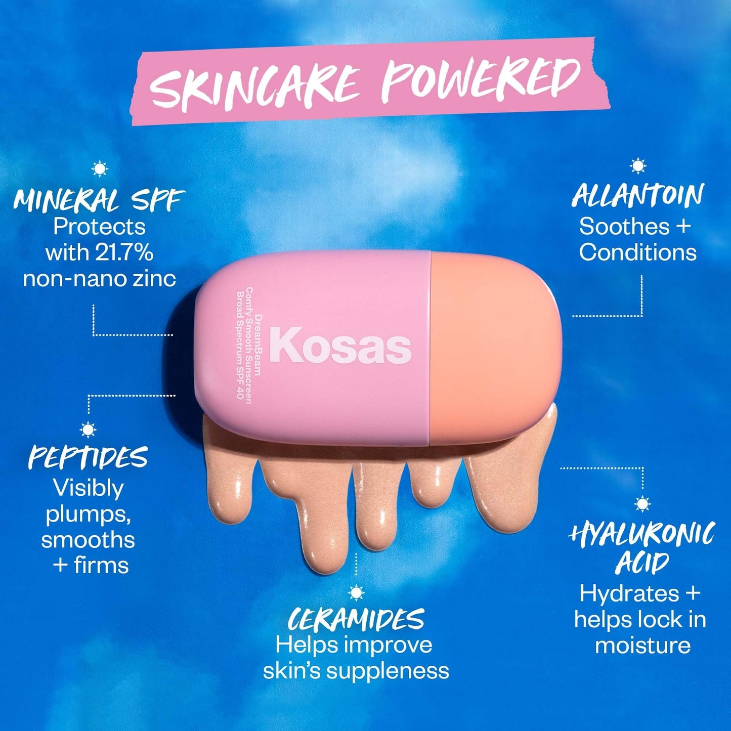 Kosas DreamBeam SPF 40 Mineral Sunscreen for Face + Makeup Prep – Lightweight Hydrating Sun Protection, 40 ml - Maple Wellness Supplements