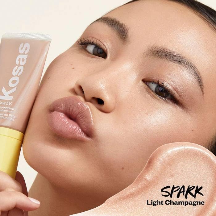 Kosas Glow I.V. - Vitamin-Infused Skin Illuminating Enhancer - Spark. Bonus Premium Korean Sheet Masque with Collagen - Maple Wellness Supplements