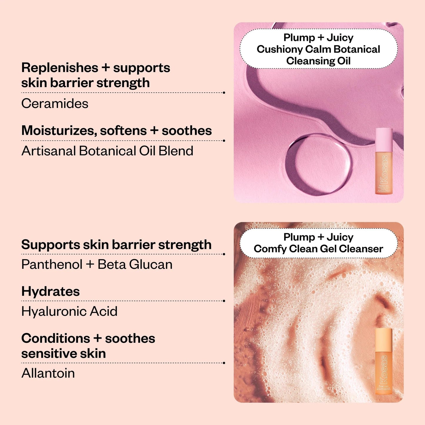 Kosas Mini Plump + Juicy Double Cleansing System — Botanical Oil Cleanser + Gel Cleanser Set, Soap & Sulfate Free, Hydrating Makeup Remover for All Skin Types - Maple Wellness Supplements
