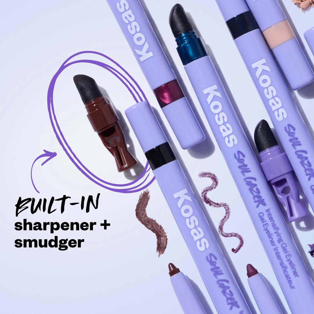 Kosas Soulgazer Gel Eyeliner (Enigma) - Waterproof, Smudge-Proof Pen with Hyaluronic Acid - Retractable Eyeliner Pencil with Sharpener & Smudger, Long-Lasting - Blackened Blue Satin - Maple Wellness Supplements