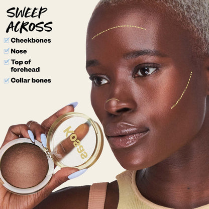 Kosas Sun Show Glowy Warmth Baked Bronzer - Contouring Powder for Cheekbones, Nose & Jawline - Enriched with Concentrated Fatty Acids - Talc-Free, Vegan & Hypoallergenic - Tropic - Maple Wellness Supplements