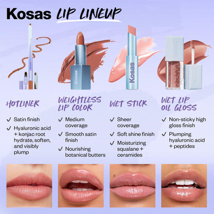 Kosas Wet Lip Oil Gloss - Hydrating Lip Plumping Treatment with Hyaluronic Acid & Peptides, Non-Sticky Finish (Unbuttoned) - Maple Wellness Supplements