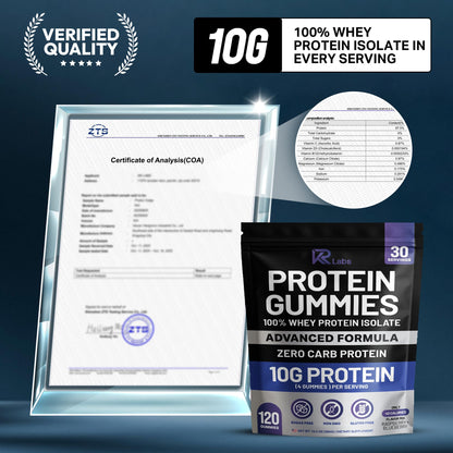 KR Labs Zero Carb 100% Pure Whey Isolate Protein Gummies | 300g Total Protein per Bag | 10g per Serving Plant Based with Vitamins for Men & Women - Maple Wellness Supplements