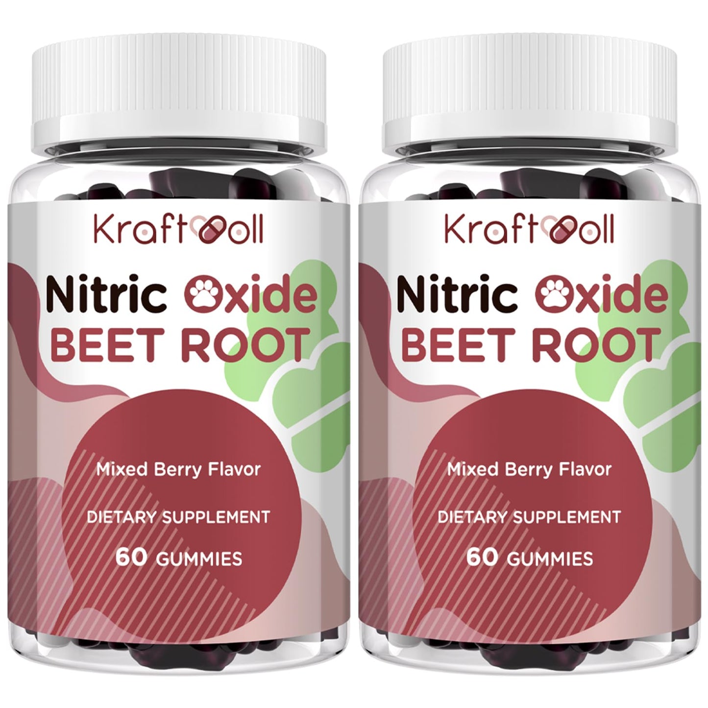 Kraftvoll Nitric Oxide Beet Root Gummies – Sugar-Free Beet Chewables, Mixed Berry Flavor with Grapeseed Powder, Pomegranate, Vitamin C & B12 – Nitric Oxide Supplements for Men – 60 Gummies (2 Bottles) - Maple Wellness Supplements