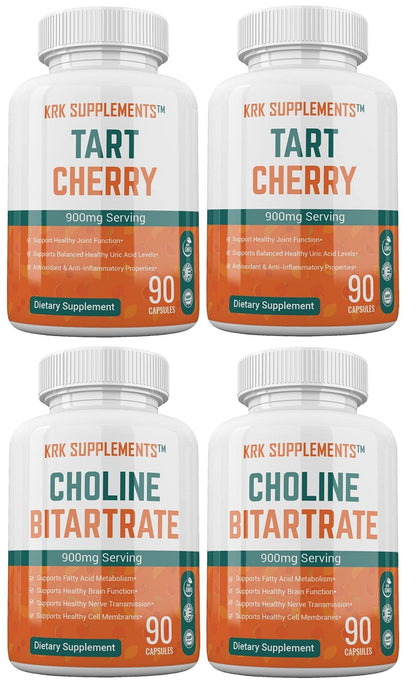 KRK SUPPLEMENTS Bundle Combo of 2 Bottles of Choline Bitartrate and 2 Bottles - Maple Wellness Supplements