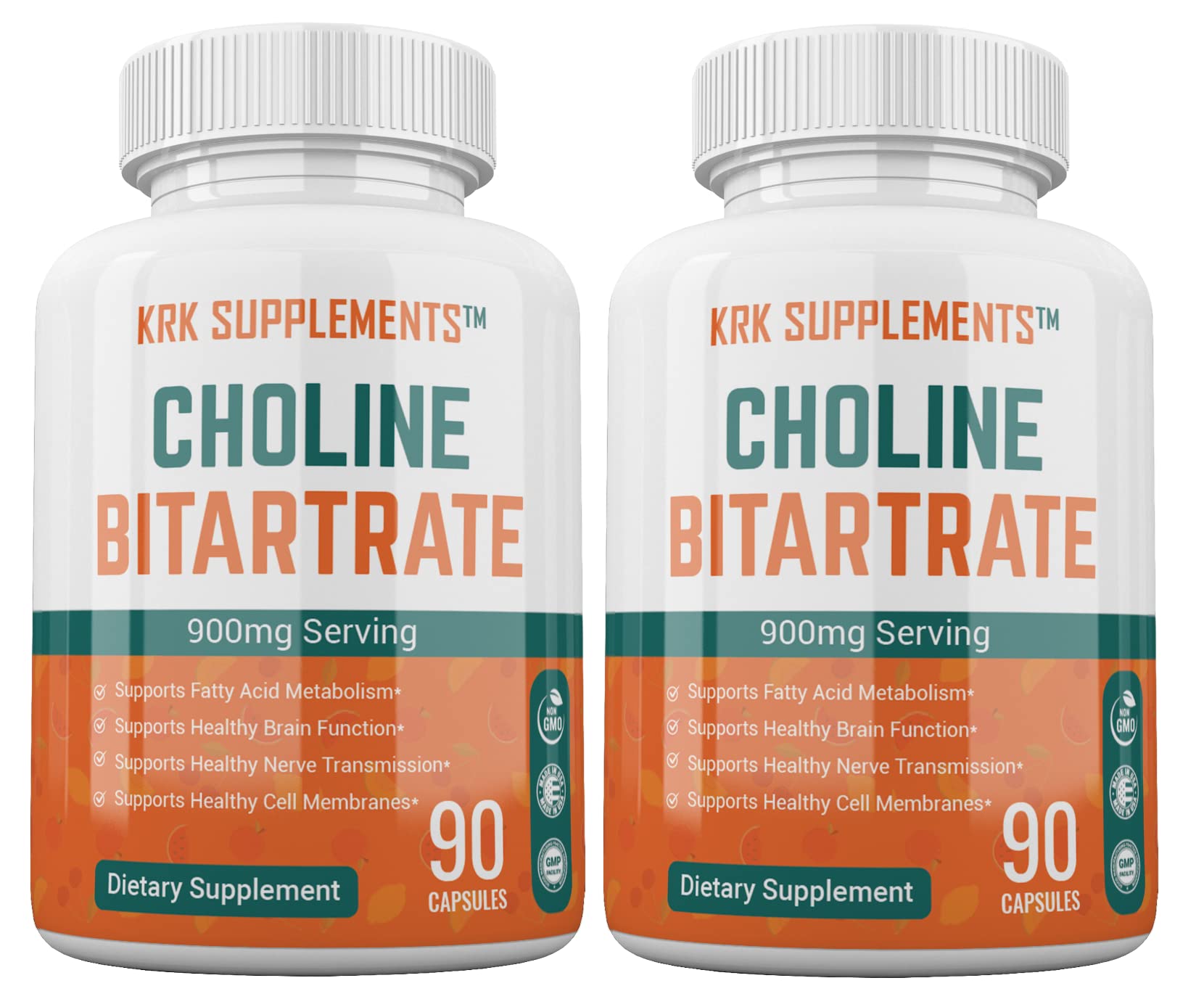KRK SUPPLEMENTS Bundle Combo of 2 Bottles of Choline Bitartrate and 2 Bottles - Maple Wellness Supplements