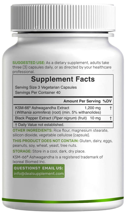 KSM 66 Ashwagandha 1,200mg with Black Pepper, 120 Veggie Capsules – Extra Strength Root Extract – High Absorption – Adaptogenic Supplements for Relaxation, Energy, & Brain Health – Non-GMO - Maple Wellness Supplements